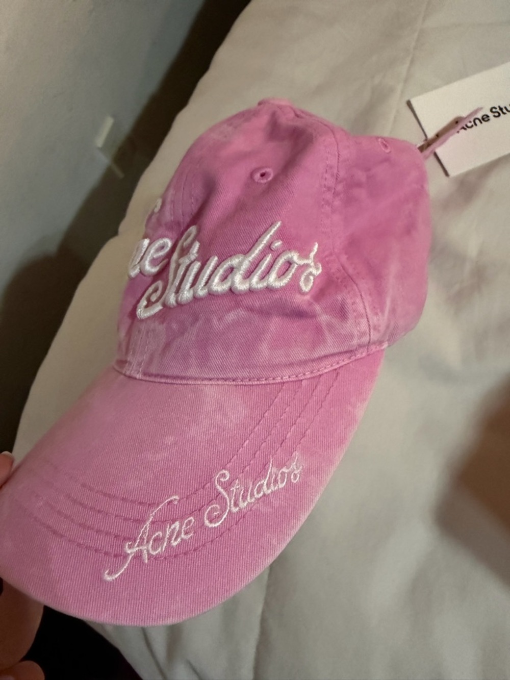 Acne Pink Tie-Dye Script Logo Baseball Cap - Picture 2 of 7